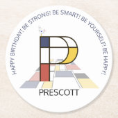 新可塑性芸術クールモノグラム。文字P ラウンドペーパーコースター (正面)