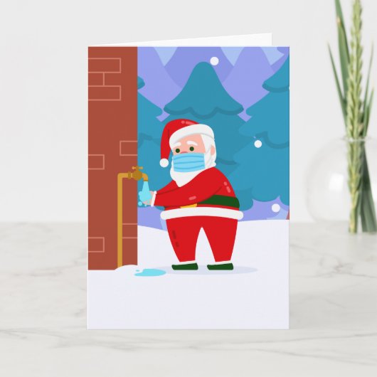 新型コロナのクリスマス　マスクのサンタ　手洗い 招待状 (正面)