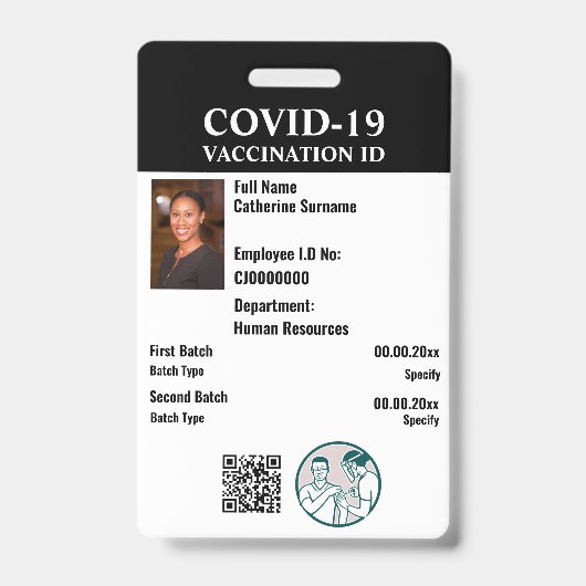 新型コロナウイルス感染症(COVID-19)ワクチン接種証明の社員写真付き詳細情報 バッジ (正面)