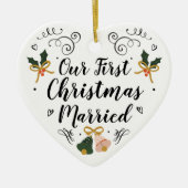新型ハートクリスマス飾り1st 結婚した セラミックオーナメント (正面)