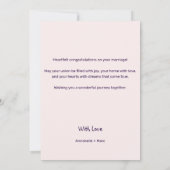 新婚おめでとうカードへのシックな応援 招待状 (裏面)