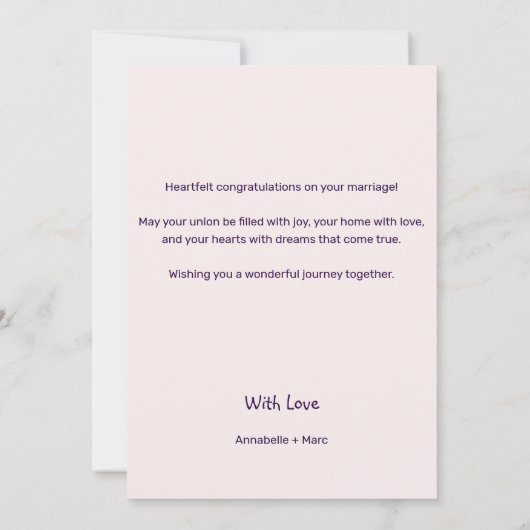 新婚おめでとうカードへのシックな応援 招待状 (裏面)