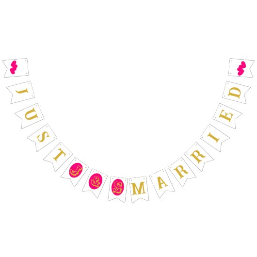 「新婚おめでとう」ゴールドマゼンタハート バンティングフラッグ (全)