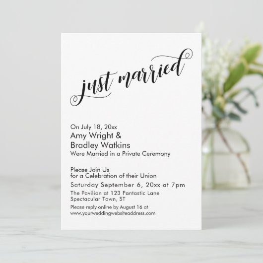 新婚おめでとう!豪華なスクリプトで飾る結婚式後のお祝い 招待状 (スタンド正面)