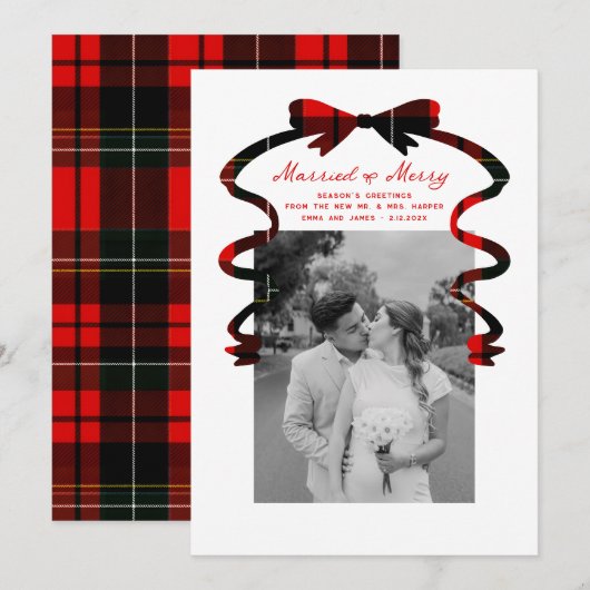 新婚さんメリークリスマス リボン 写真 シーズンカード (正面/裏面)