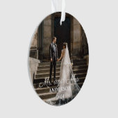新婚たった今結婚しましたオーナメント結婚の日付写真 オーナメント (正面)