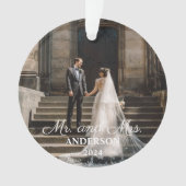 新婚たった今結婚しましたオーナメント結婚の日付写真 オーナメント (正面)