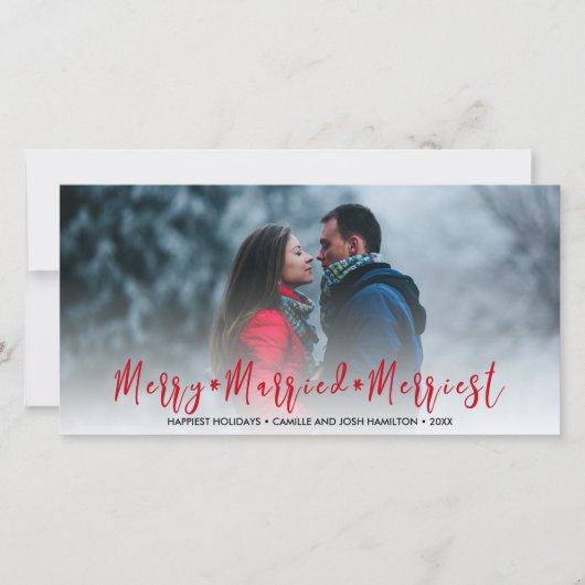 新婚たった今結婚しましたクリスマスホリデーフォト シーズンカード (正面)