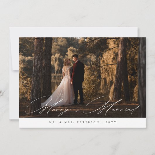 新婚たった今結婚しました結婚クリスマスの写真 シーズンカード (正面)