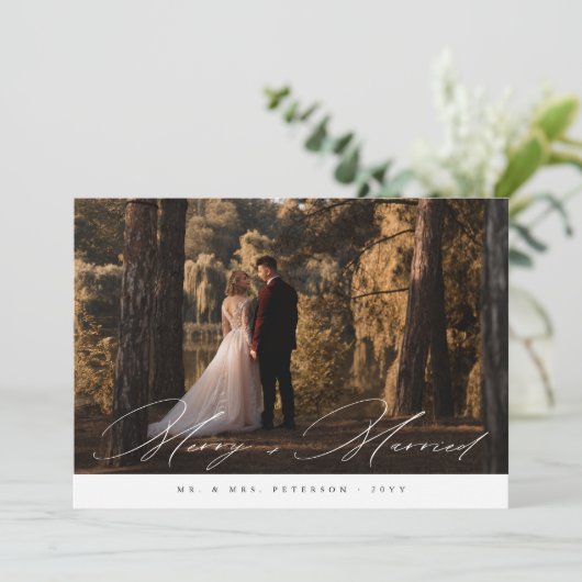 新婚たった今結婚しました結婚クリスマスの写真 シーズンカード (スタンド正面)