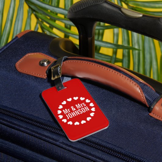 新婚のお気に入りの可愛いミスターとミセス・モノグラムの荷物タグ ラゲッジタグ (正面インサイチュ1)