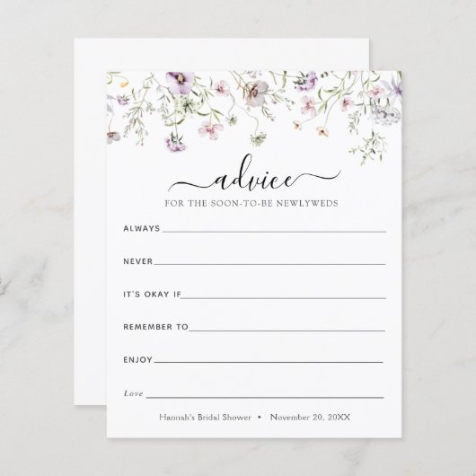 新婚のためのデリケートな紫色のワイルドフラワーアドバイス (正面/裏面)