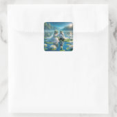 新婚のカエルたち　ハスの葉の上で スクエアシール (バッグ)