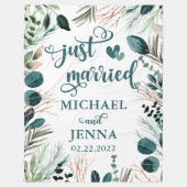 新婚のギフトグリーンリーたった今結婚しましたカスタム フリースブランケット (正面)