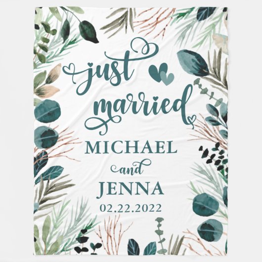 新婚のギフトグリーンリーたった今結婚しましたカスタム フリースブランケット (正面)