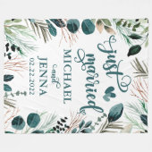 新婚のギフトグリーンリーたった今結婚しましたカスタム フリースブランケット (正面(横))