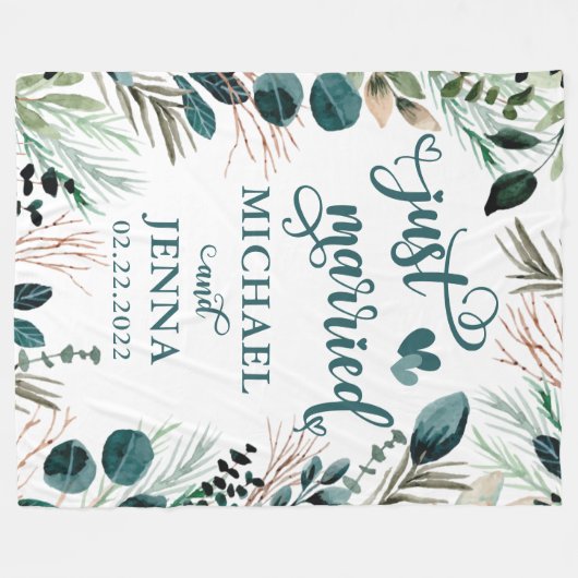 新婚のギフトグリーンリーたった今結婚しましたカスタム フリースブランケット (正面(横))