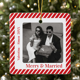 新婚のクリスマスフォト セラミックオーナメント