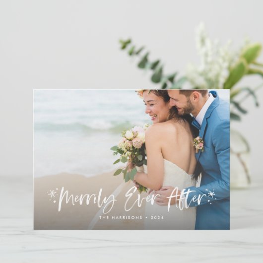 新婚のクリスマス写真の後を楽しく シーズンカード (スタンド正面)