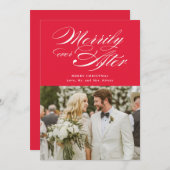 新婚のクリスマス写真の後、楽しく続く シーズンカード (正面/裏面)