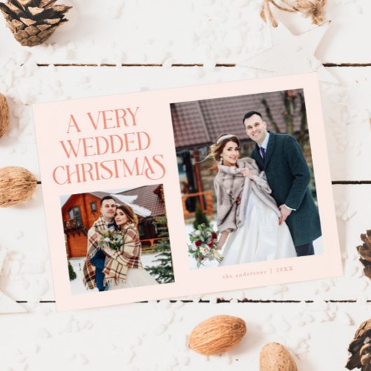 新婚のクリスマス ペアフォト ピーチ シーズンカード