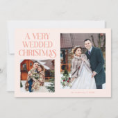 新婚のクリスマス ペアフォト ピーチ シーズンカード (正面)
