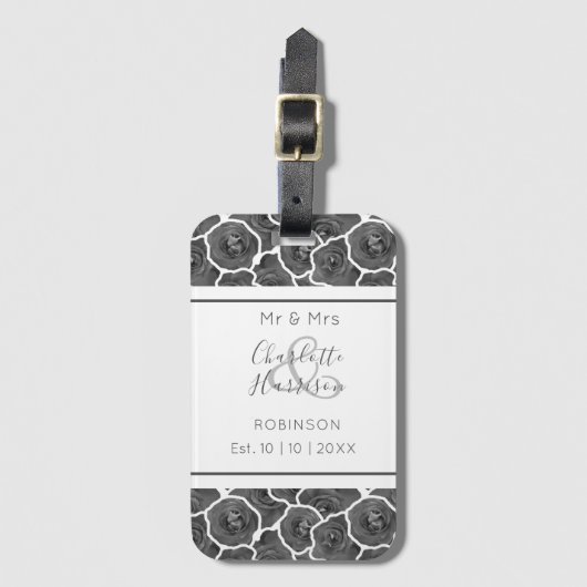 新婚のグレー夫妻のバラ パーソナライズされた ラゲッジタグ (正面縦)