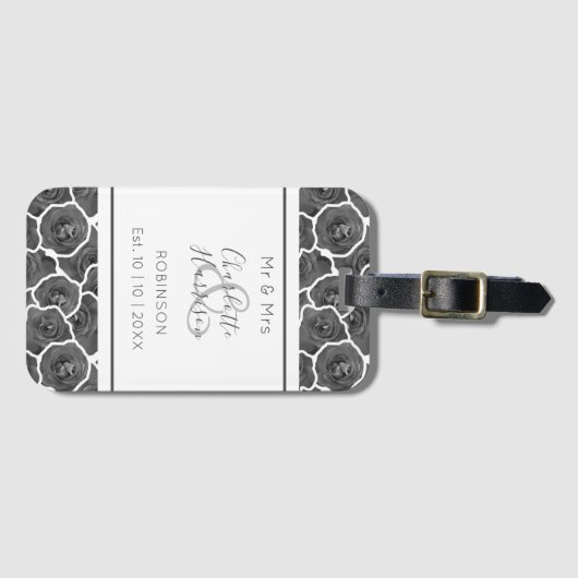 新婚のグレー夫妻のバラ パーソナライズされた ラゲッジタグ (正面横)