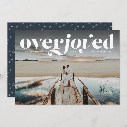 新婚のフォトカードを持つクリスマス休暇で大喜びする シーズンカード (正面/裏面)