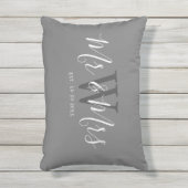 新婚のミスター・アンド・ミセス・グレーのホワイト・スクリプト・モノグラム アウトドアクッション (正面(縦))