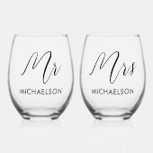 新婚のミスター&ミセス ステムなしワイングラス (正面)