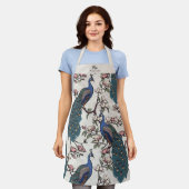 新婚のミスター＆ミセス フローラル ピーコック アイボリー エプロン (着用した状態)