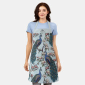 新婚のミスター・ミセス フローラル ピーコック ブルー エプロン (着用した状態)