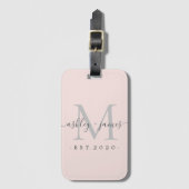新婚のミセス・シルバーモノグラムの名前パステルピンク ラゲッジタグ (正面縦)