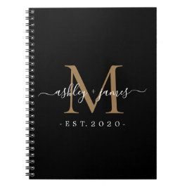 新婚のミセス・モノグラムの名前の年の金ゴールドブラック ノートブック
