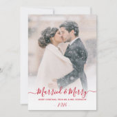 新婚の写真と結婚したスクリプメリートのクリスマス シーズンカード (正面)