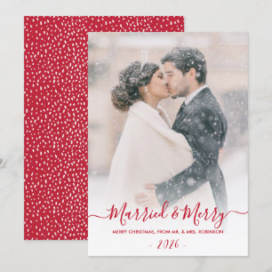 新婚の写真と結婚したスクリプメリートのクリスマス シーズンカード