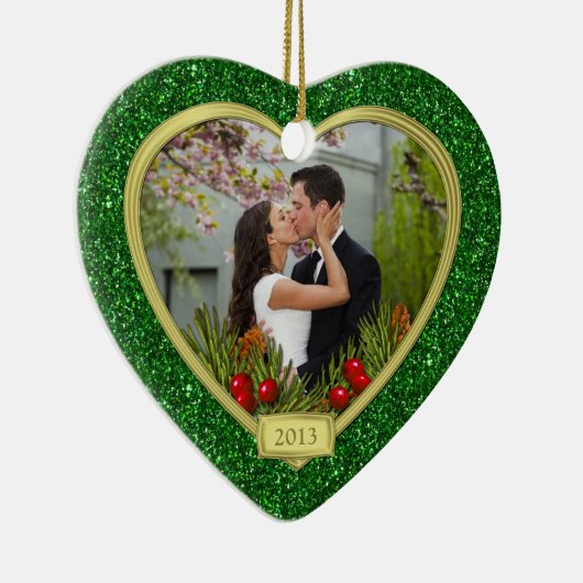 新婚の初めてのクリスマスが一緒に写真クリスマス セラミックオーナメント (右)