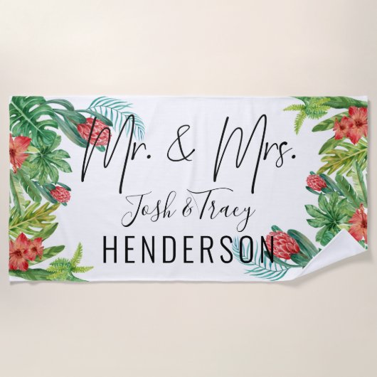 新婚の夫妻またはアニバーサリーギフト熱帯 ビーチタオル (正面)