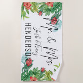 新婚の夫妻またはアニバーサリーギフト熱帯 ビーチタオル (正面)