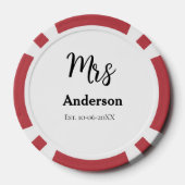 新婚の妻の花嫁の名前の日付の年のest.シンプル ポーカーチップ (裏面)