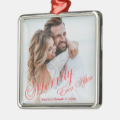 新婚の後ずっと楽しく赤いシック メタルオーナメント (左)