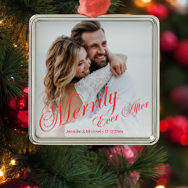 新婚の後ずっと楽しく赤いシック メタルオーナメント