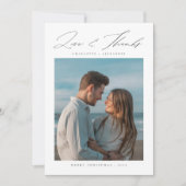 新婚の愛と感謝していビーチ写真クリスマス シーズンカード (正面)