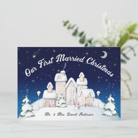 新婚の最初の結婚したクリスマス写真 シーズンカード (スタンド正面)