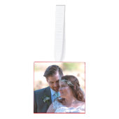 新婚の最初の結婚したクリスマス5枚の写真 キューブオーナメント (正面)