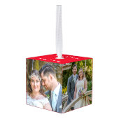 新婚の最初の結婚したクリスマス5枚の写真 キューブオーナメント (裏面アングル)