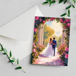新婚の花嫁と花婿のウェディングペインティングカード