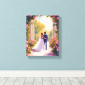 新婚の花嫁と花婿の結婚式の絵画 キャンバスプリント (インサイチュ (ウッドフロア))