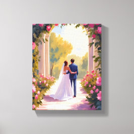 新婚の花嫁と花婿の結婚式の絵画 キャンバスプリント